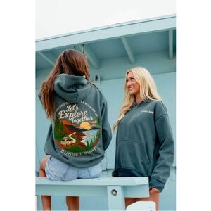 Sunset Surf Coastal Explore Hoodie Let's Explore Together Graphic Hoodie Medium